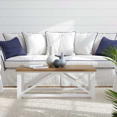 A blue and white lounge suite