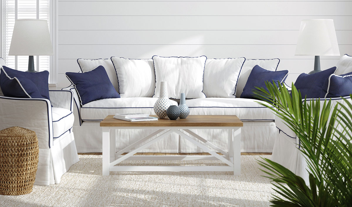 A blue and white lounge suite