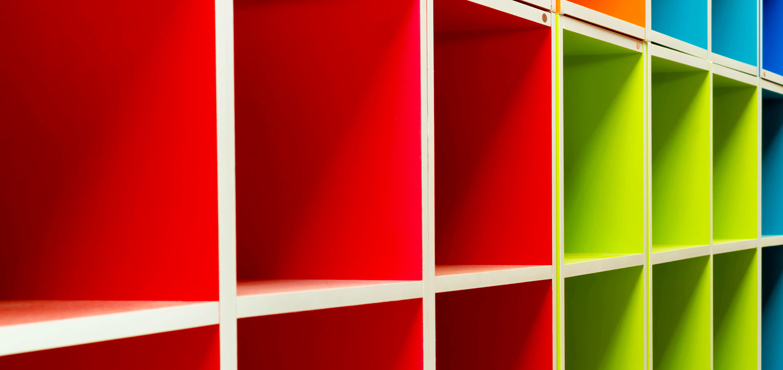 coloured shelving cubes